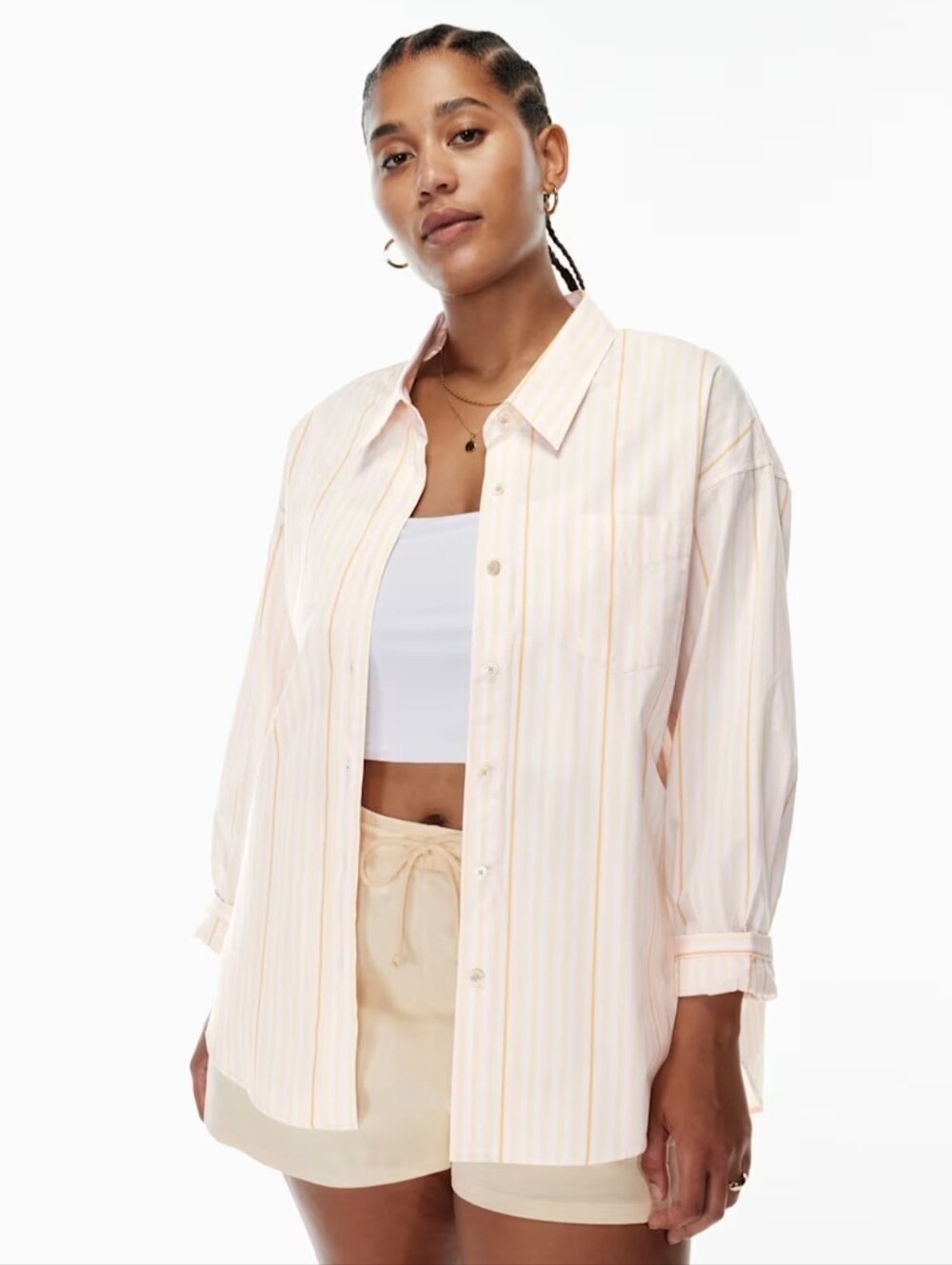 Aritzia Wilfred Free Relaxed Oversized Drop Shoulder Stripe Poplin Shirt 2XS - Picture 7 of 16